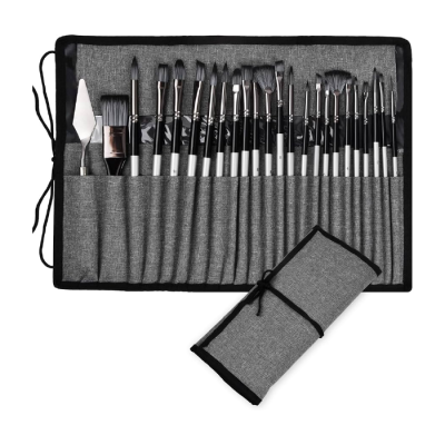 Set De Pinceles x 24 Piezas Estuche Gris