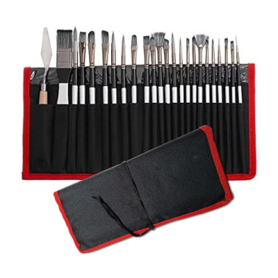 Set De Pinceles x 24 Piezas Estuche Negro