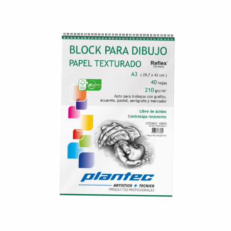 Block Anillado Papel Blanco Texturado 40 Hjs 210 Grs Plantec A3