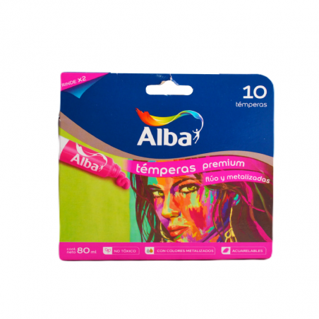 Témpera Colores Fluo + Metalizados X 10 Unidades De 8 ml