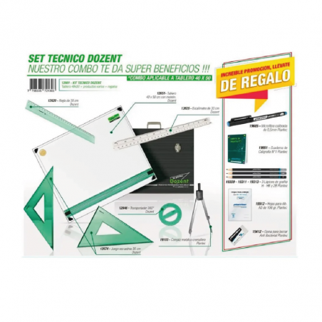 Set Técnico (12651) Tablero 40 x 50 CM 6 Útiles + 7 De Regalo