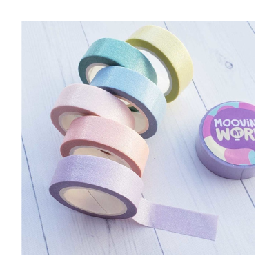 Cinta Decorativa Tape Tonos Pastel Con Glitter - Imagen 3