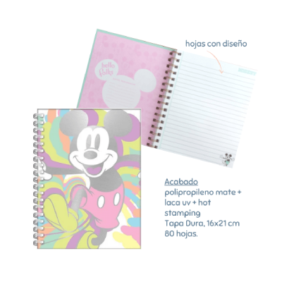 Cuaderno Tapa Dura Mickey Mouse Espiral 80 Hjs 16 X 21 Cm - Imagen 2
