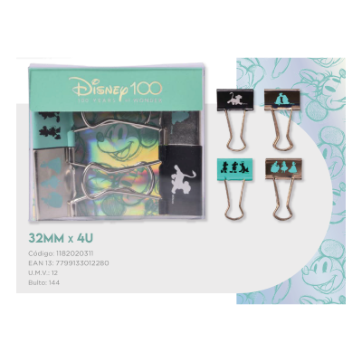 Binder Clips Disney 100 Años 32 Mm X 4 Unidades - Imagen 2