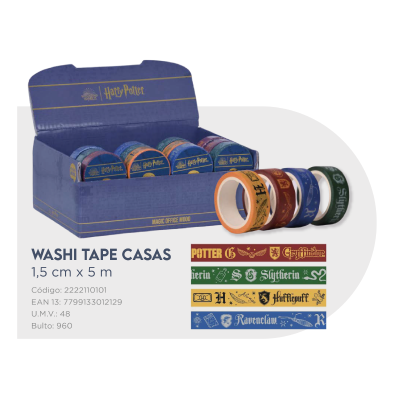 Cinta Washi Tape Harry Potter Casas 1.5 Cm X 5 M - Imagen 2