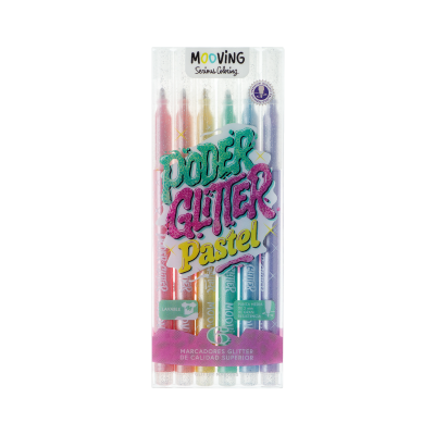 Marcador Glitter Pastel X 6 Colores