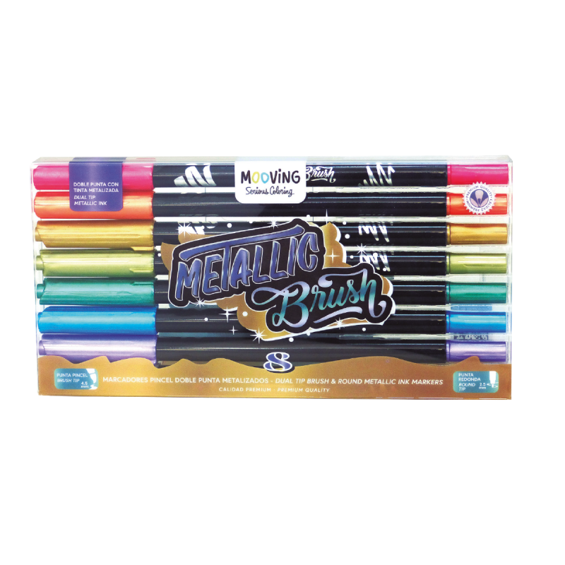 Marcador Long Doble Punta Pincel Metalizados X 8 Colores