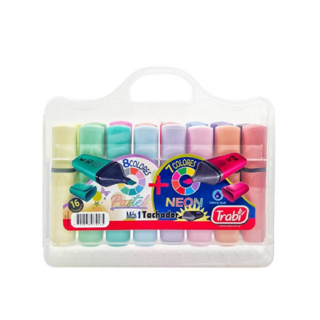 Resaltador Pastel + Neón Valija X 16 Colores