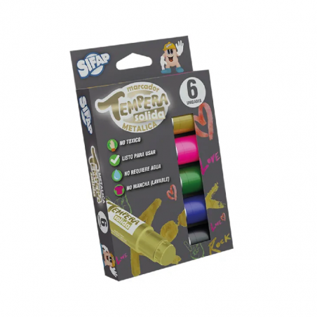 Tempera Solida Metálica X 6 Colores