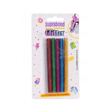 Barras De Silicona Con Glitter 7 Mm X 10 Cm 12 Unidades