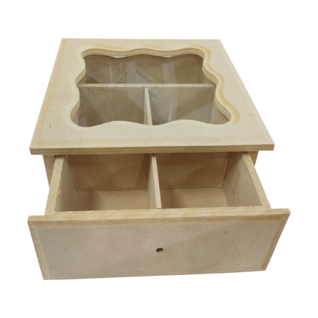 Caja De Te X 4 Con Cajón Y Vidrio